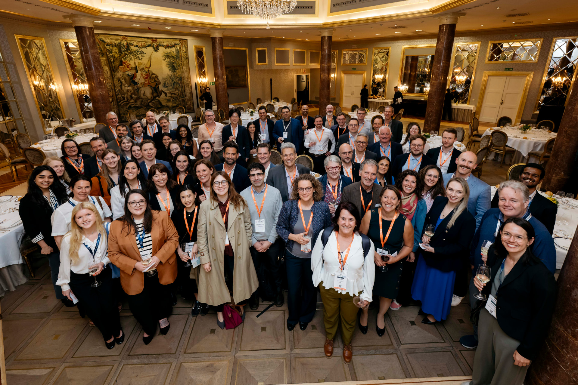 Workshop delegates gathered for a group photo at a networking dinner